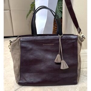 Mercer & Madison Colorblock  Red Leather Brown Suede Tote Crossbody Carryall